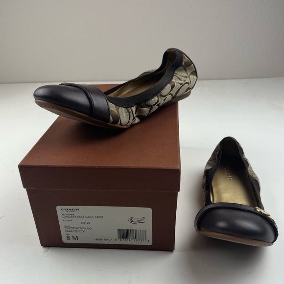Coach Chelsey Chestnut Khaki Ballet Flats Gold Hardware Matte Calf Leather 8M - Picture 3 of 8
